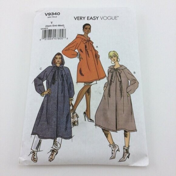 Very Easy Vogue Pattern 9340 Misses Hooded Coat Cut Sz 4 6 8 10 12 14 Xs Sm Med - Picture 1 of 12
